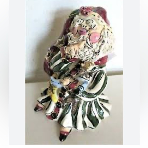 Vintage Blue Sky Pottery tea light Santa candle holder signed Heather Goldminc - Picture 1 of 7